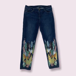 NY&Co Soho Boyfriend Jeans Sz 12 Unique Paint Graphic Skinny Stretch Button Fly